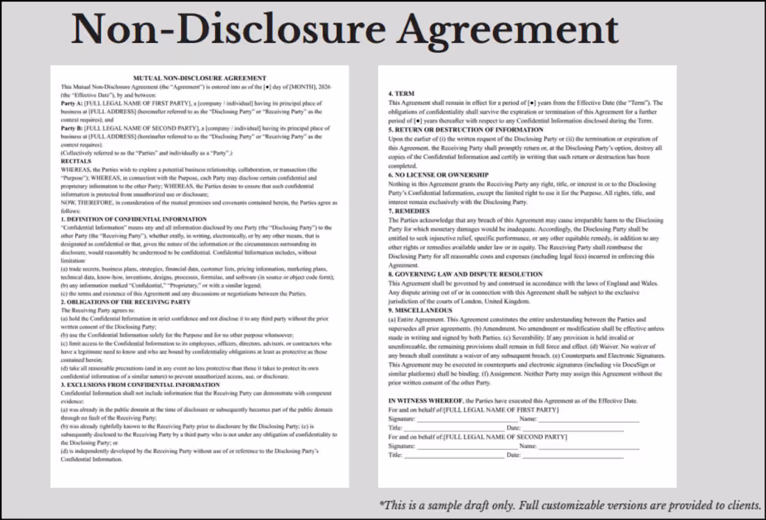 Cover image for Non Disclosure Agreement Draft