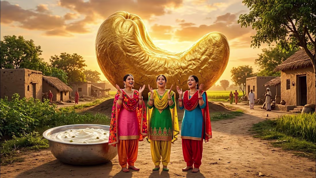 Cover image for We Found a House-Sized Golden Cashew! Making Giant Village Milk Cake