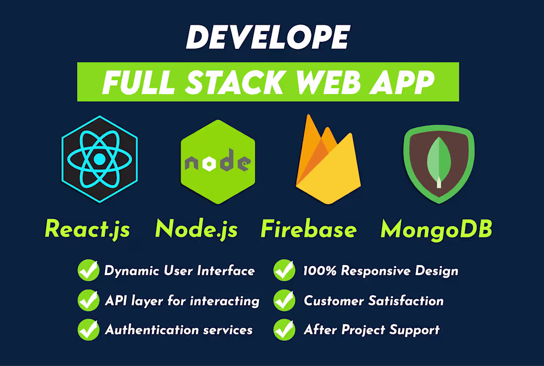 Cover image for I will develop web app with react js, node js, firebase, mongodb