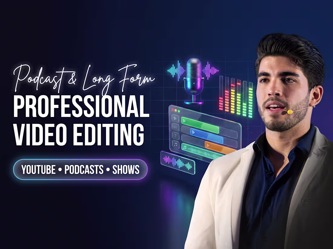 Cover image for Podcast video editing and long form YouTube video editing