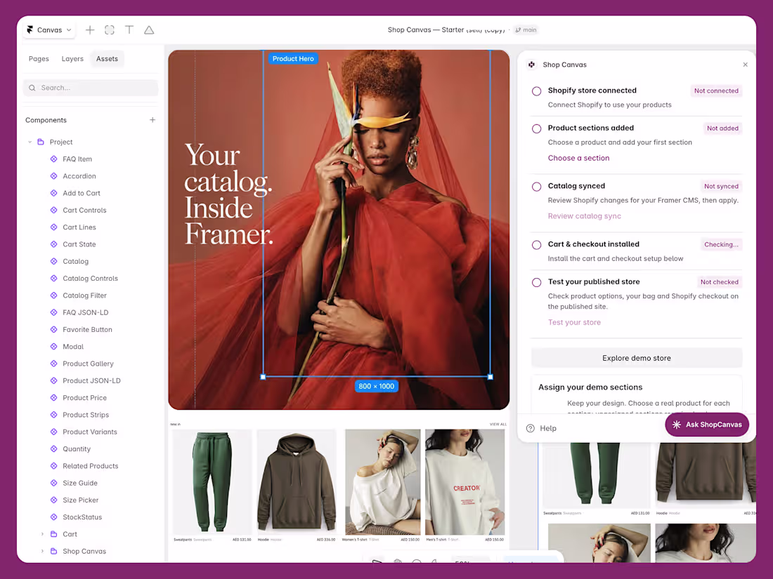 Cover image for Shopify commerce, designed in Framer -- Individuals / Studios