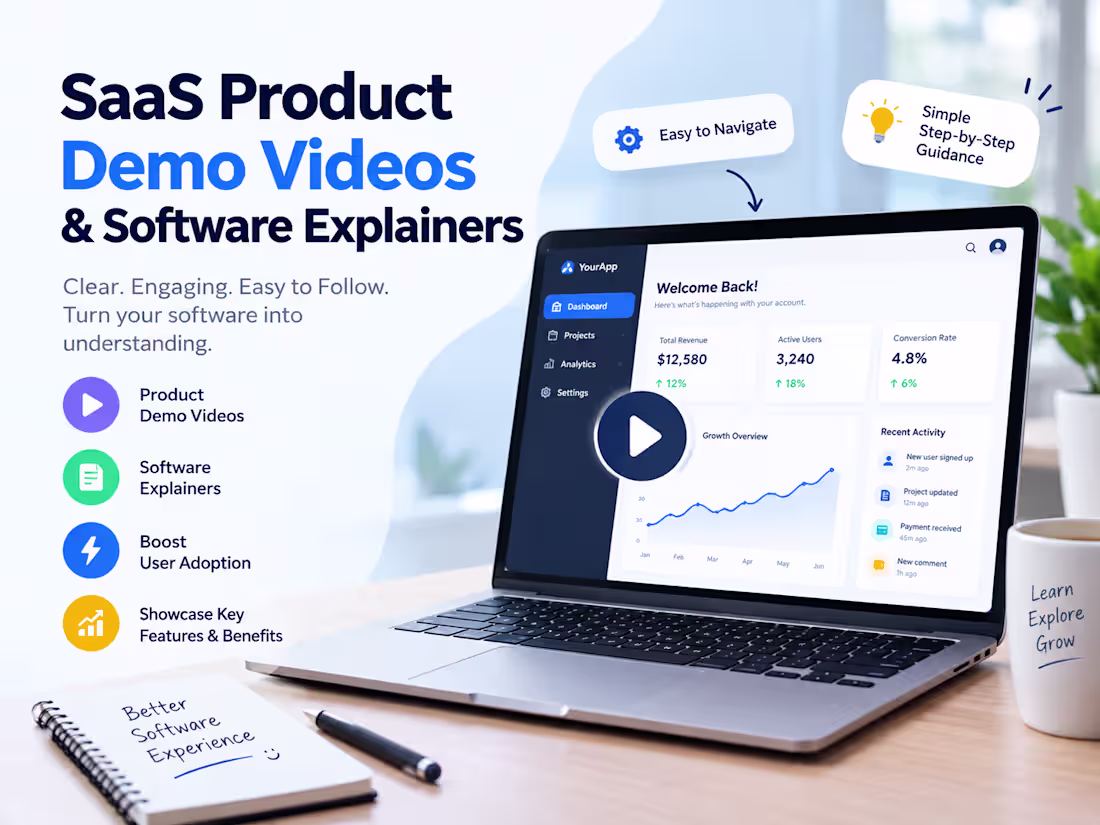 Cover image for I will create SaaS product demo videos and software explainers