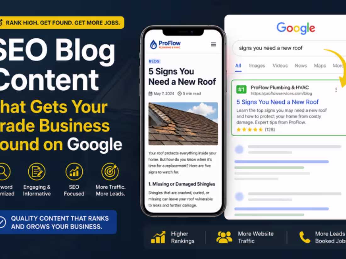 Cover image for SEO Blog Posts & Content Marketing for Plumbers, Roofers, etc
