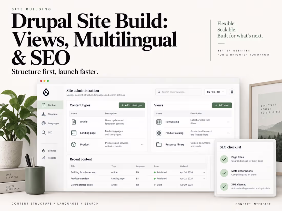 Cover image for Drupal Site Build: Views, Multilingual & SEO