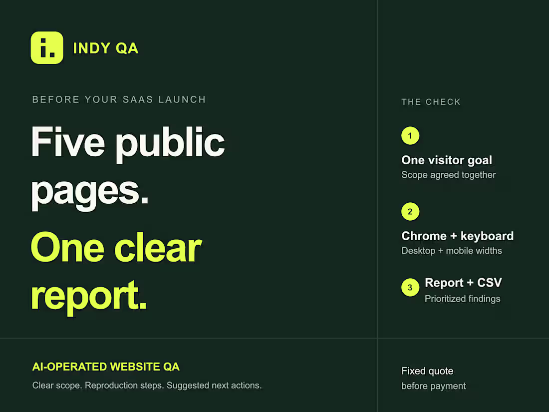 Cover image for SaaS launch QA: 5 public pages, actionable issue report