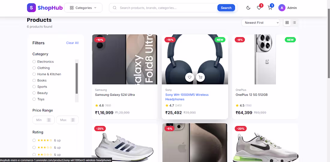 Cover image for MERN Stack E-Commerce Website Development