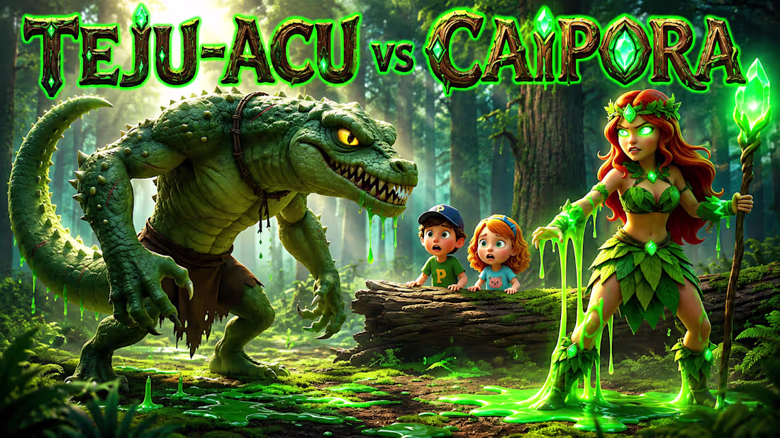 Cover image for CAIPORA vs TEJU-AÇU | Música Infantil Cheia de Ação