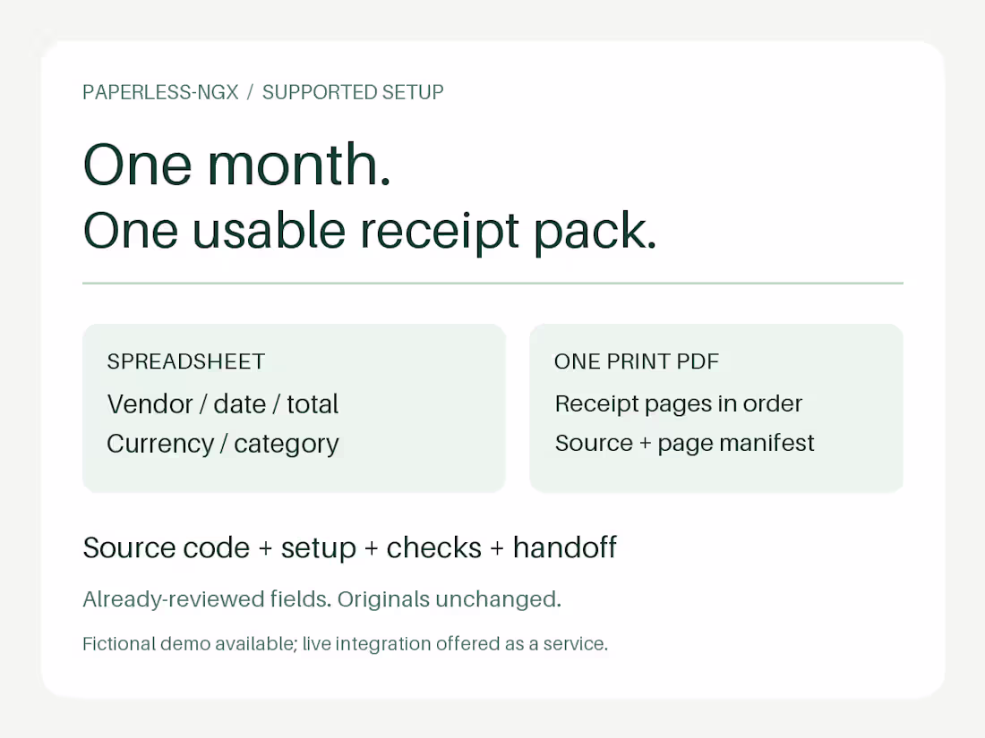 Cover image for Paperless monthly receipt handoff