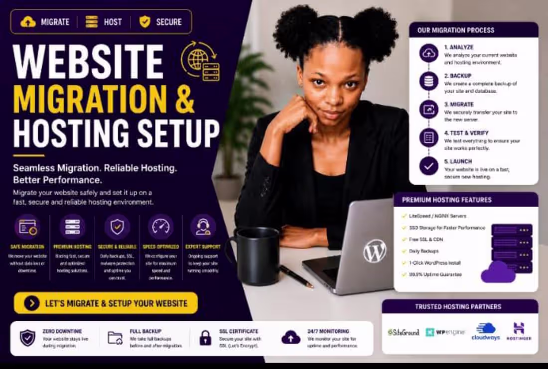Cover image for Website Migration & Hosting Setup | WordPress Transfer Expert