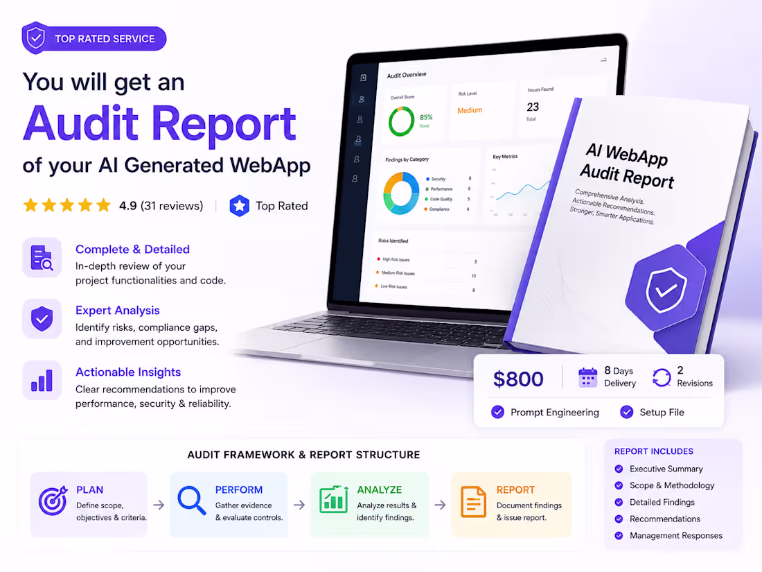 Cover image for You will get an audit report of your AI Generated WebApp 