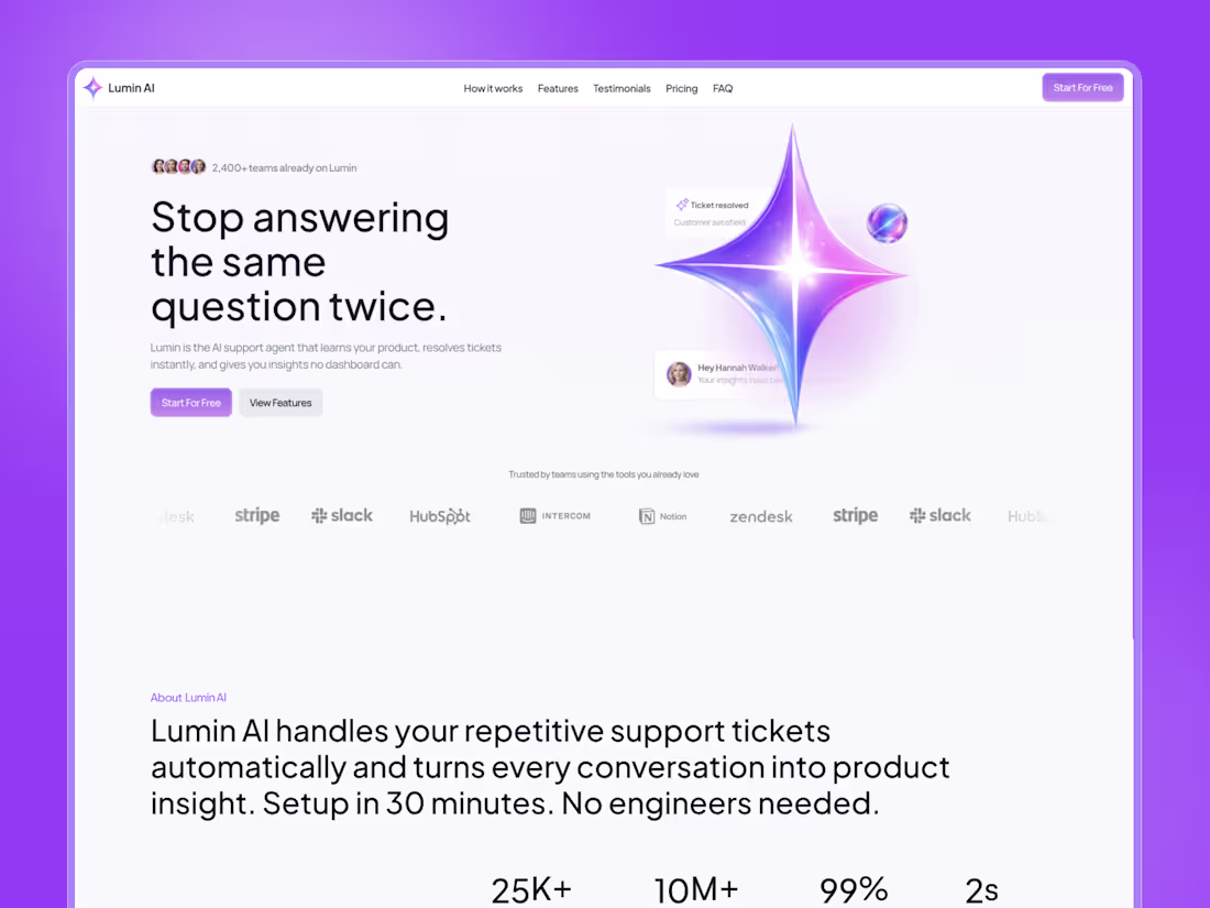 Cover image for Lumin AI SaaS Chatbot Template
