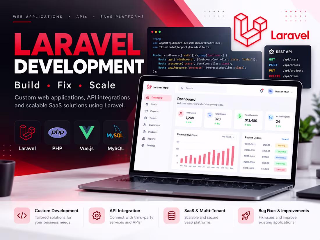 Cover image for I will build or improve your Laravel web application