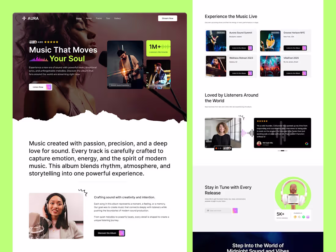 Cover image for Music Album Landing Page UI