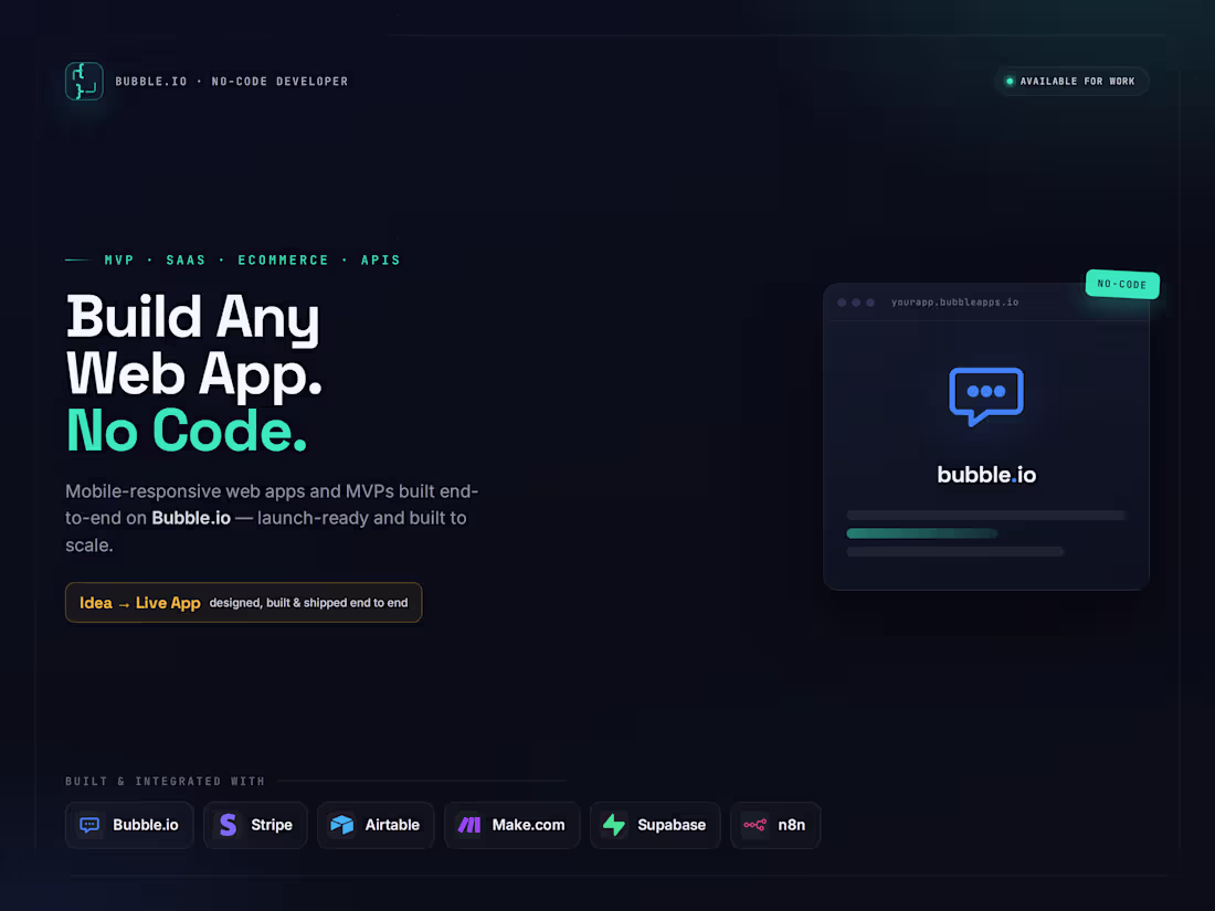 Cover image for Bubble.io Web App & MVP Development for Startups