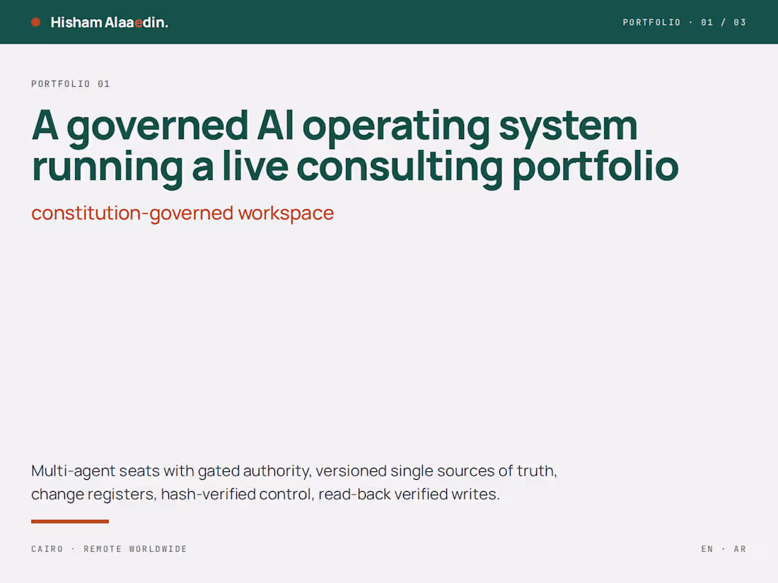 Cover image for Governed AI Operating System for a Live Consulting Portfolio