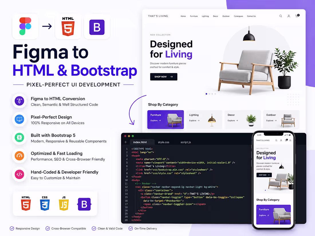 Cover image for Figma to HTML & Bootstrap  |  Pixel-Perfect UI Development