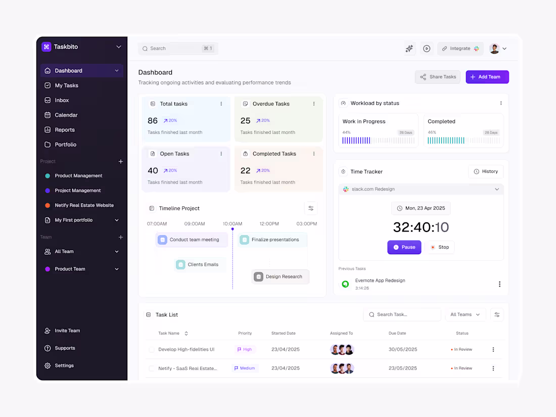 Cover image for Task Management & Project Collaboration Web App UI/UX Design