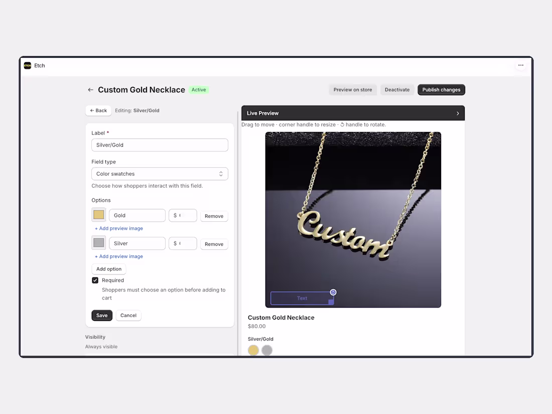 Cover image for Etch: Shopify App for Engraving & Personalization