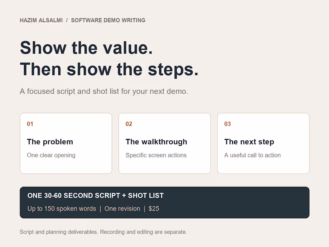 Cover image for Software demo script and shot list