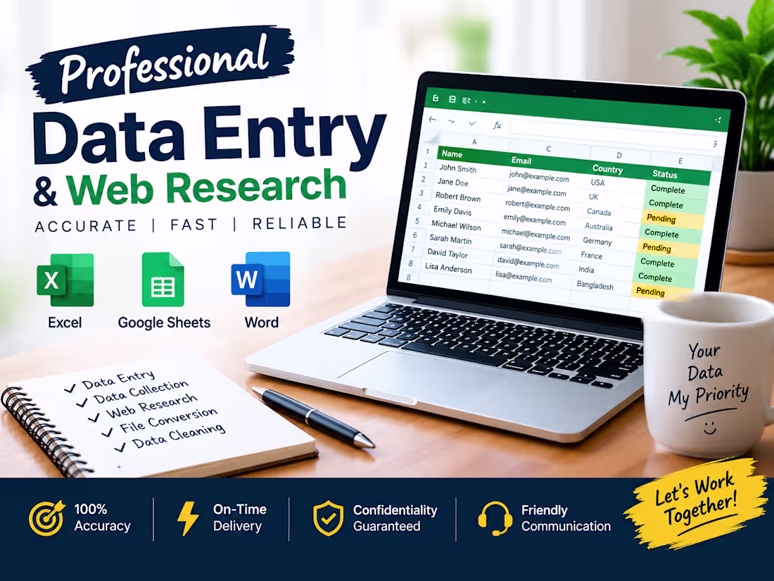 Cover image for Professional Data Entry & Web Research
