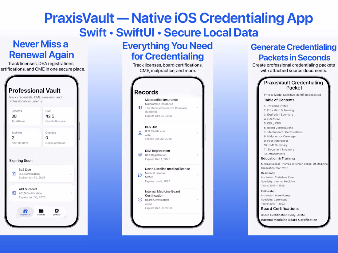 Cover image for PraxisVault — Native iOS Credential