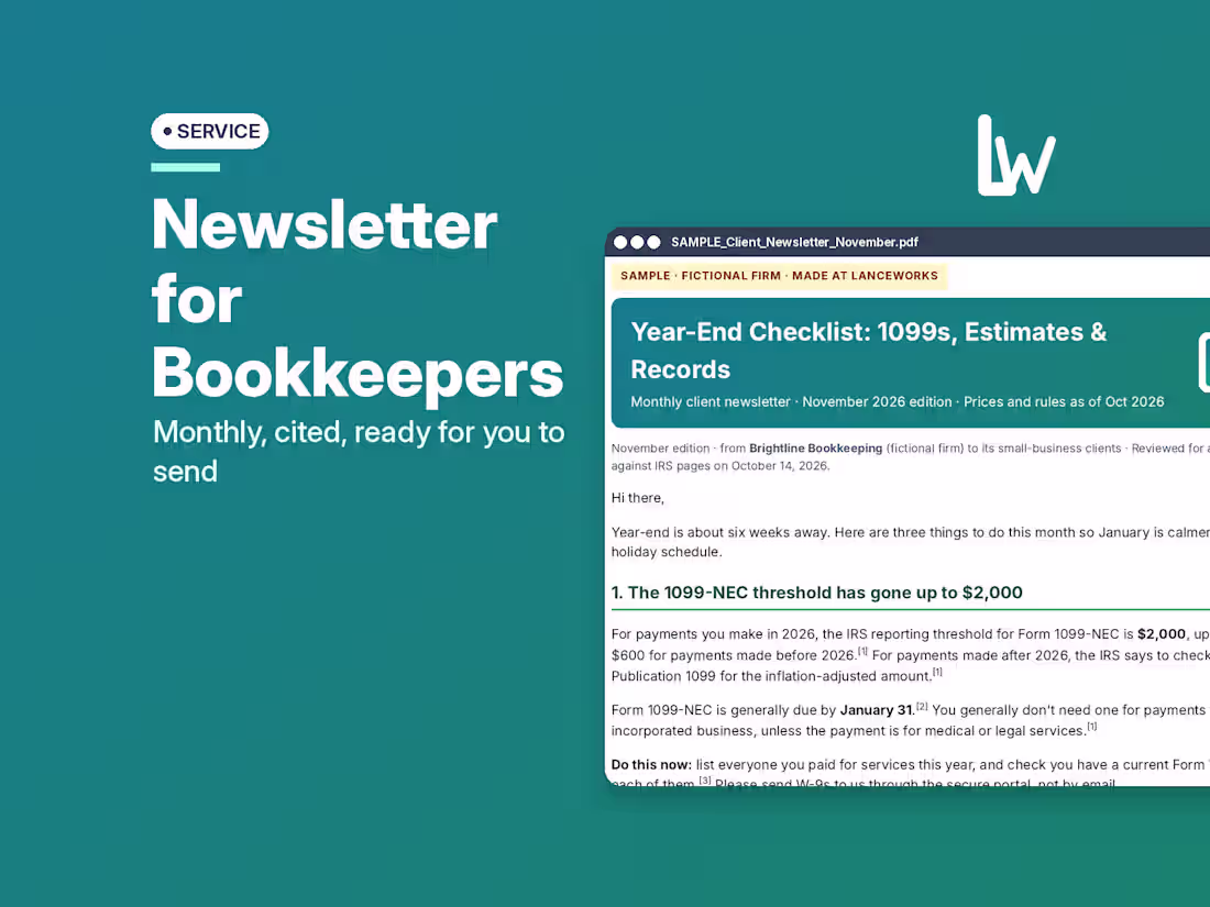 Cover image for Monthly Client Newsletter for Bookkeepers | Cited, Send-Ready