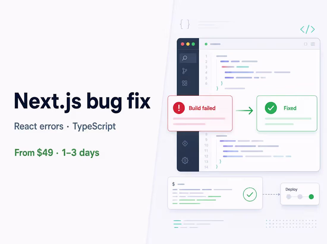 Cover image for Next.js bug fix & audit | React errors | TypeScript