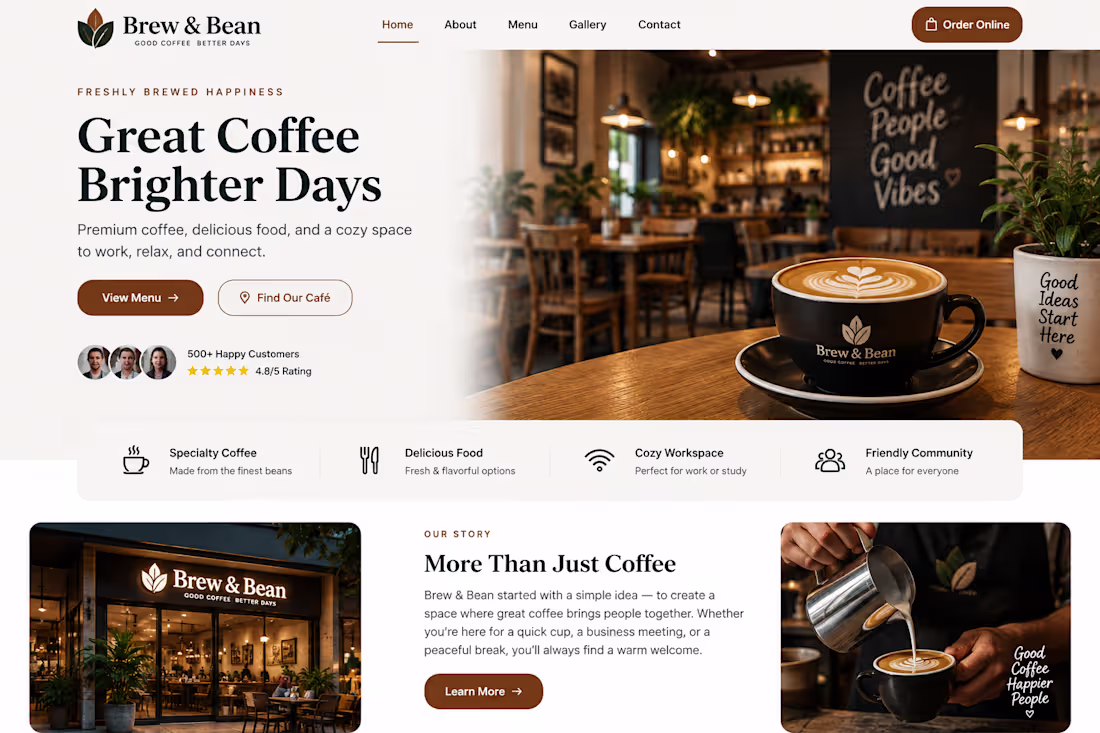 Cover image for Brew & Bean — Café Website Concept