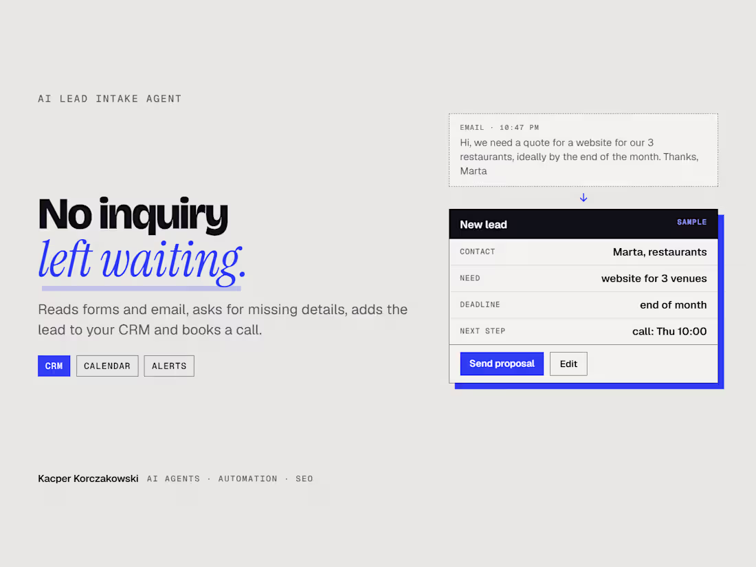 Cover image for AI lead agent that turns emails and forms into CRM leads