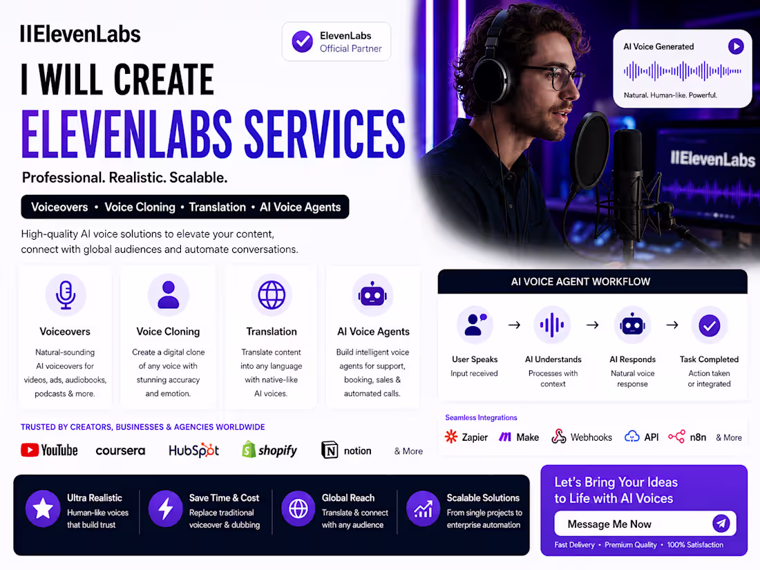 Cover image for Project Title:
Professional ElevenLabs AI Voice