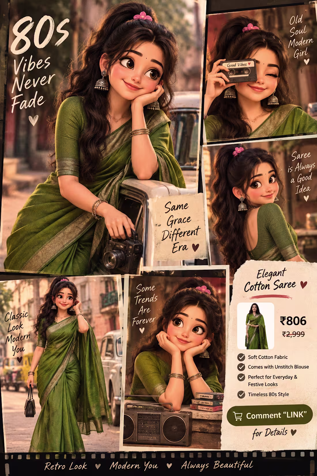 Cover image for Retro Saree Ad Creative | AI Fashion Campaign for Instagram ...