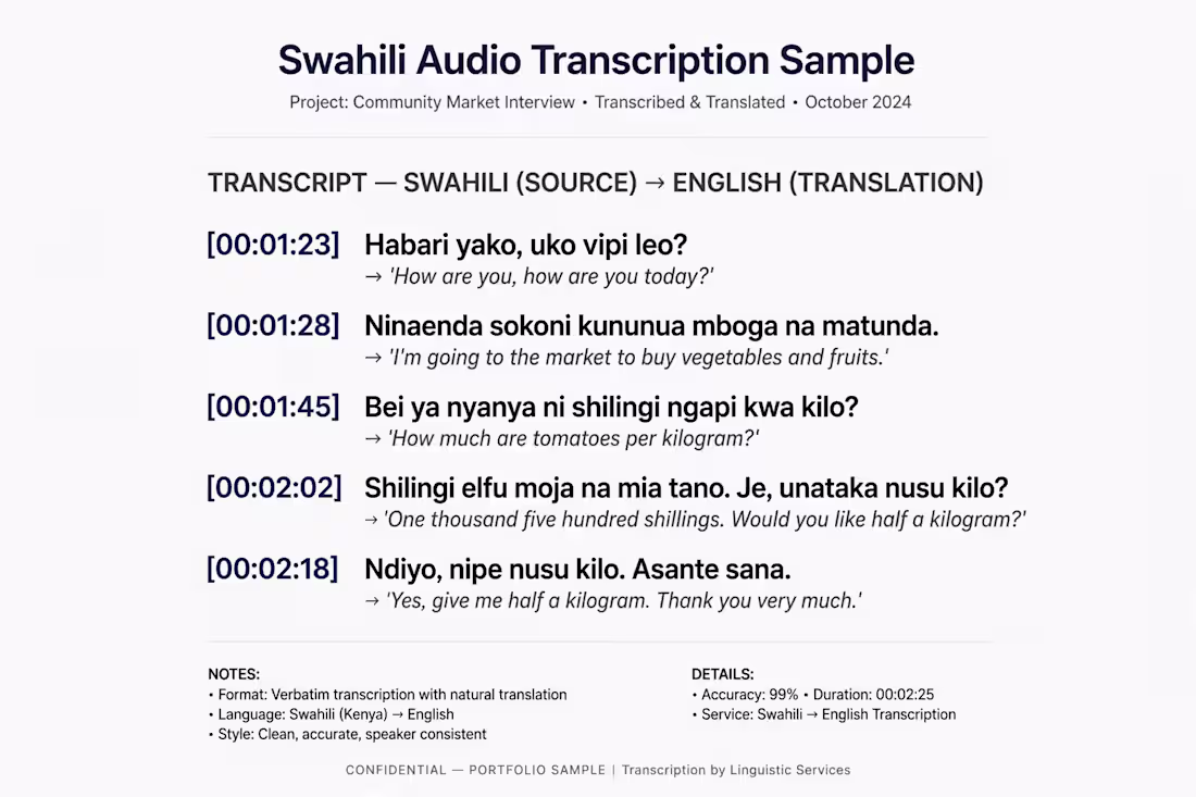 Cover image for 
Swahili Audio Transcription & Translation
