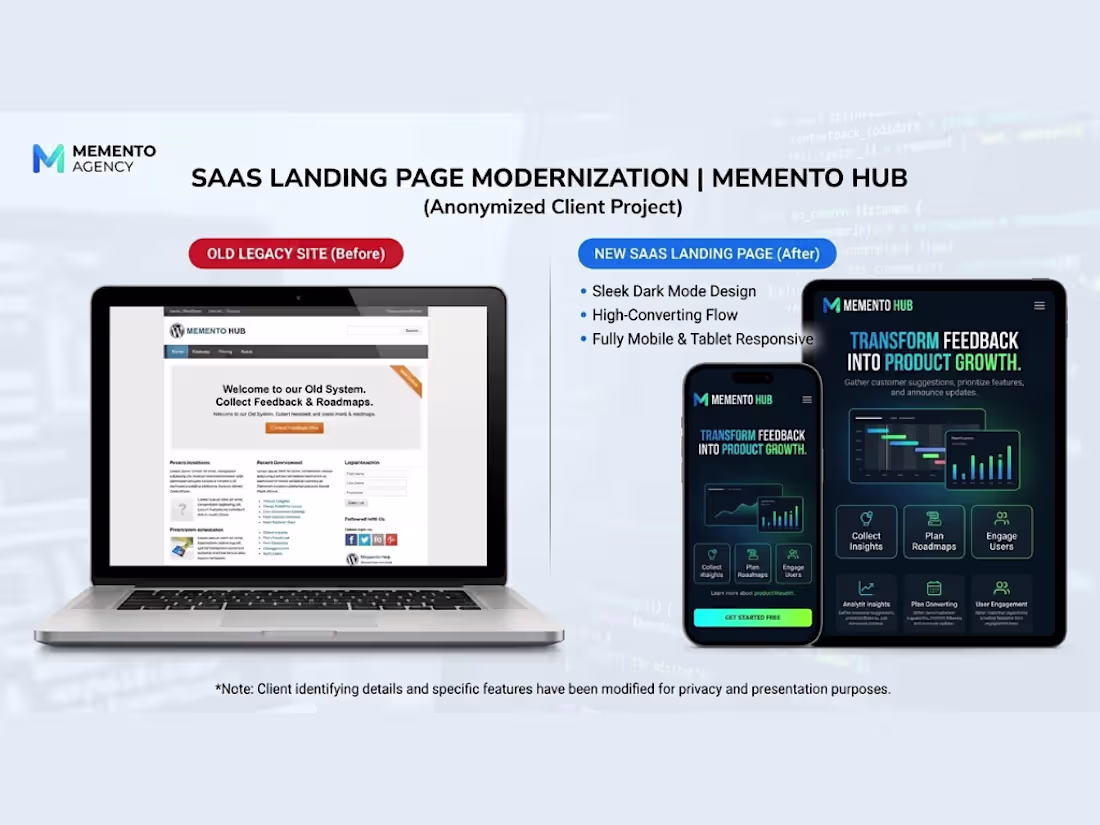 Cover image for SaaS Landing Page Redesign: Memento