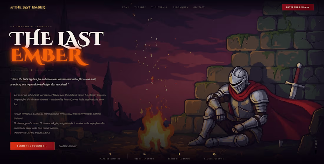 Cover image for The Last Ember - Dark Fantasy Game Website UI