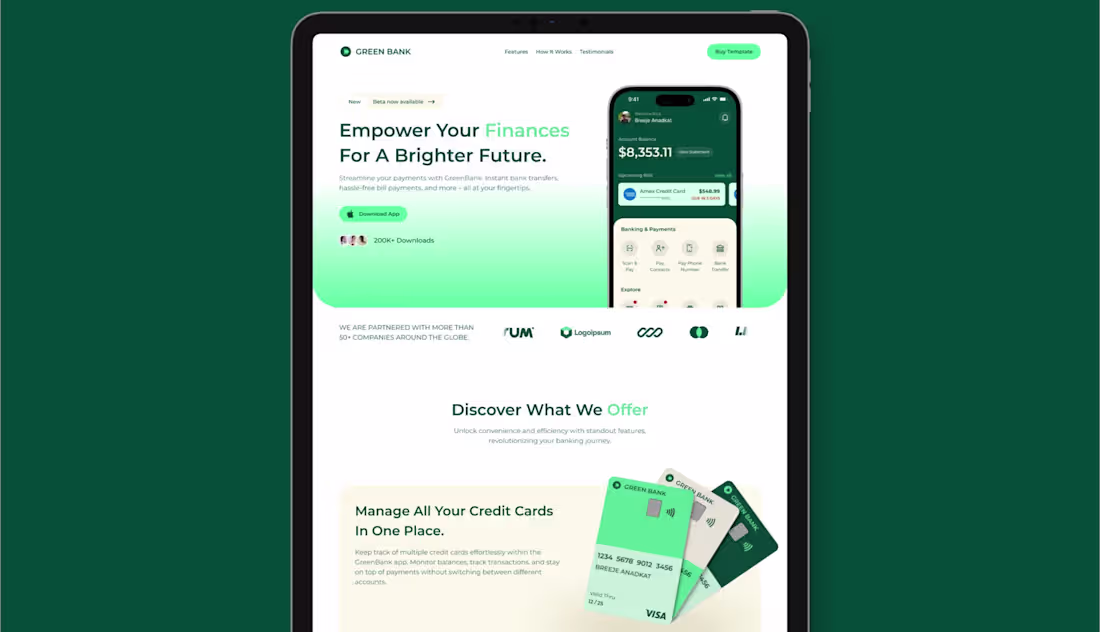 Cover image for Green Bank - Framer Template