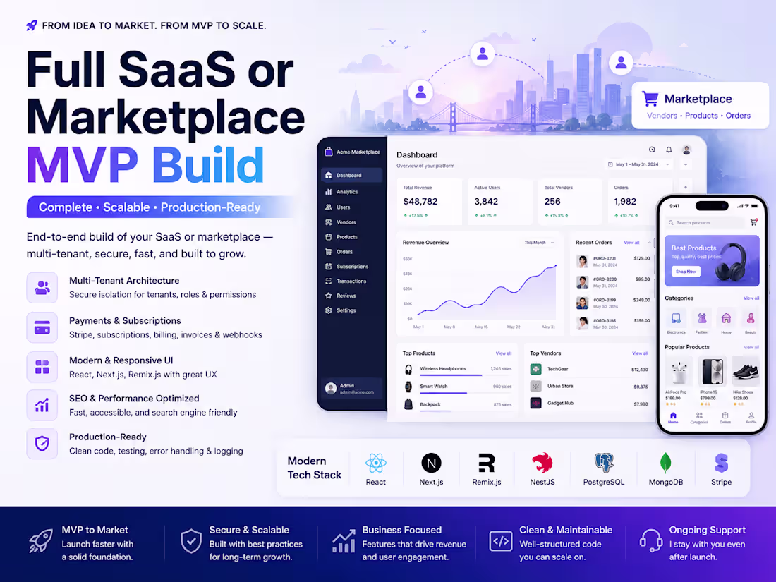 Cover image for Full SaaS or Marketplace MVP Build