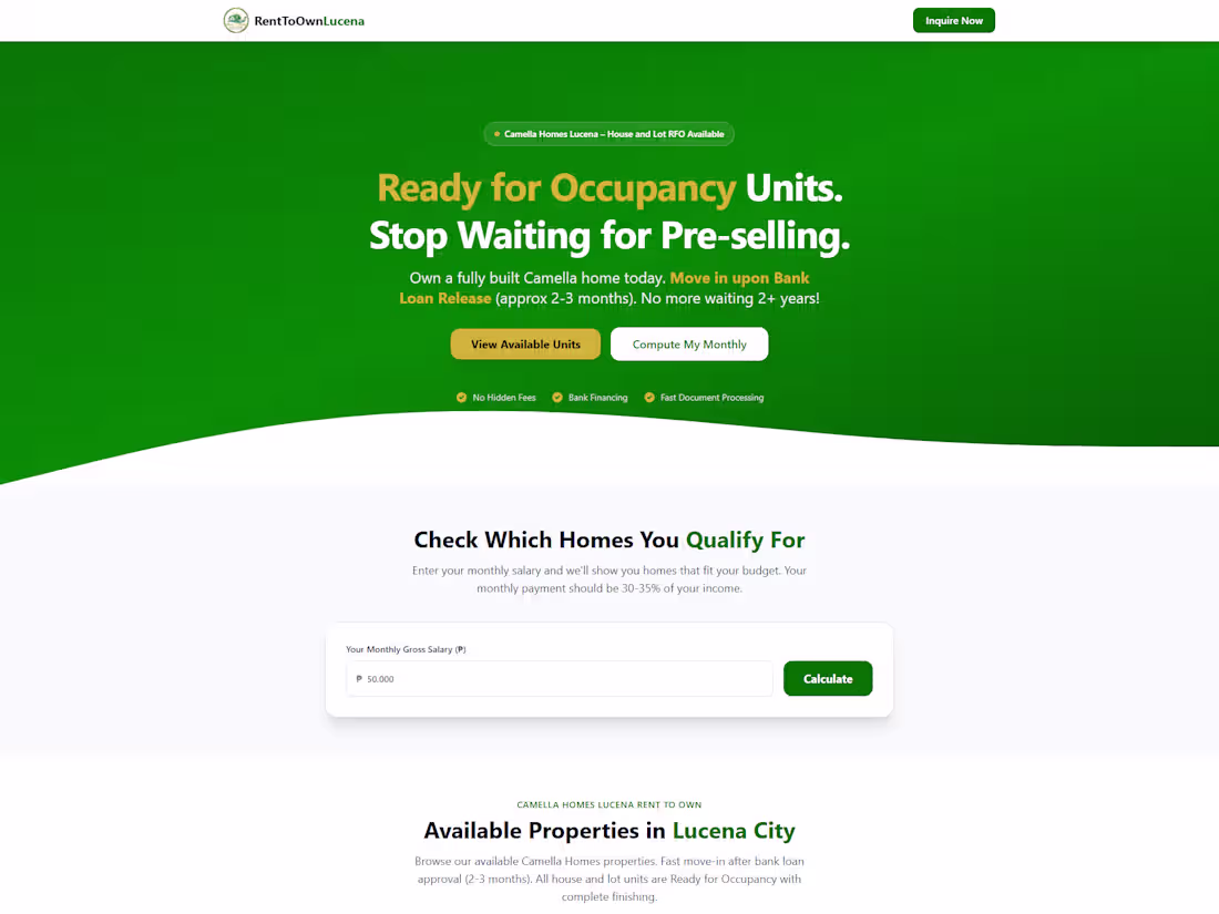 Cover image for RentToOwnLucena: 
Property listing site with
