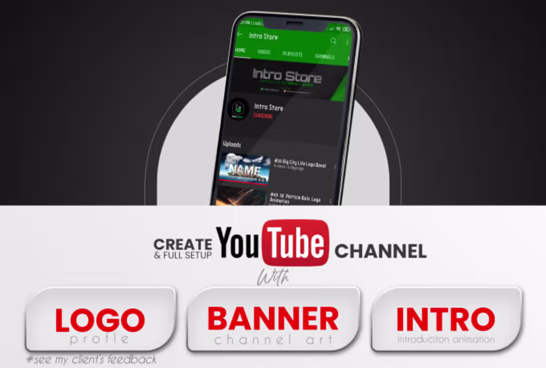 Cover image for create youtube channel with logo, banner and intro