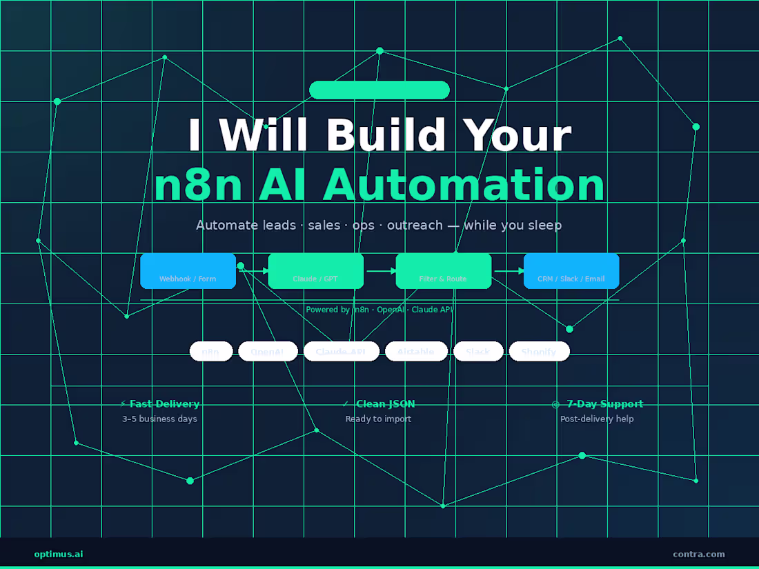 Cover image for I Will Build Your n8n AI Workflow Automation
