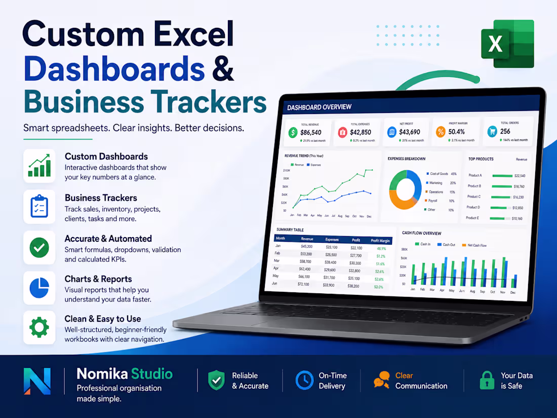 Cover image for Custom Excel Dashboards & Business Trackers