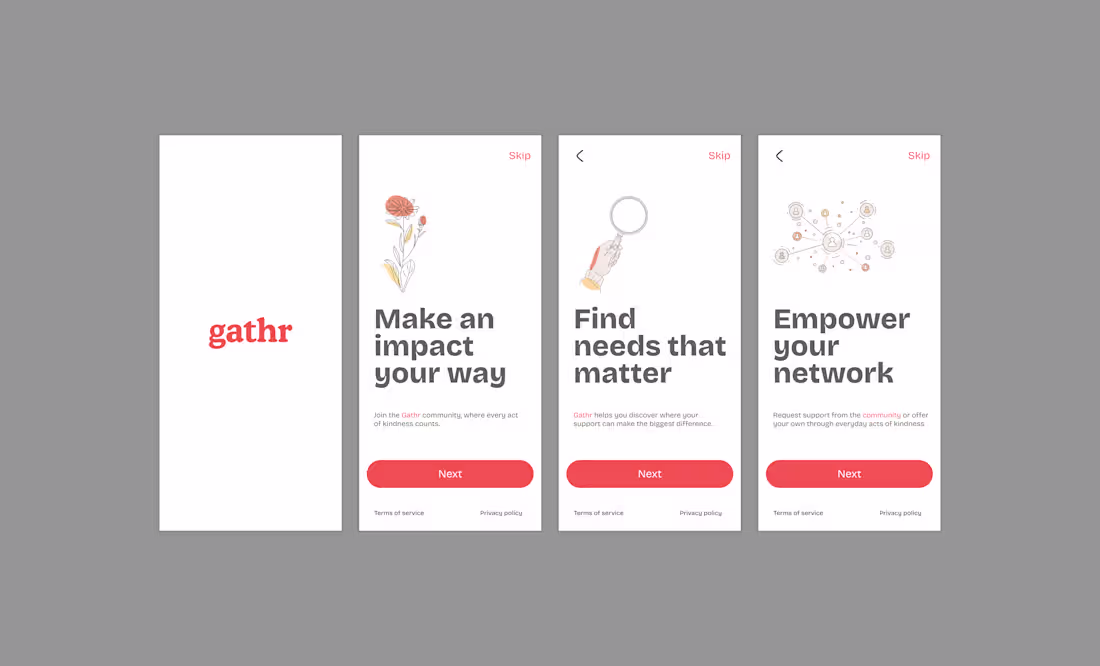 Cover image for Redesigned Gathr's mobile onboarding screens,