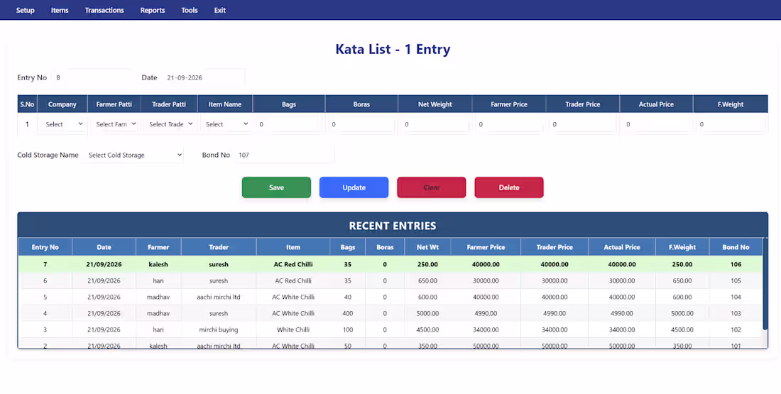 Cover image for Full-Stack Mirchi Trading Management Application