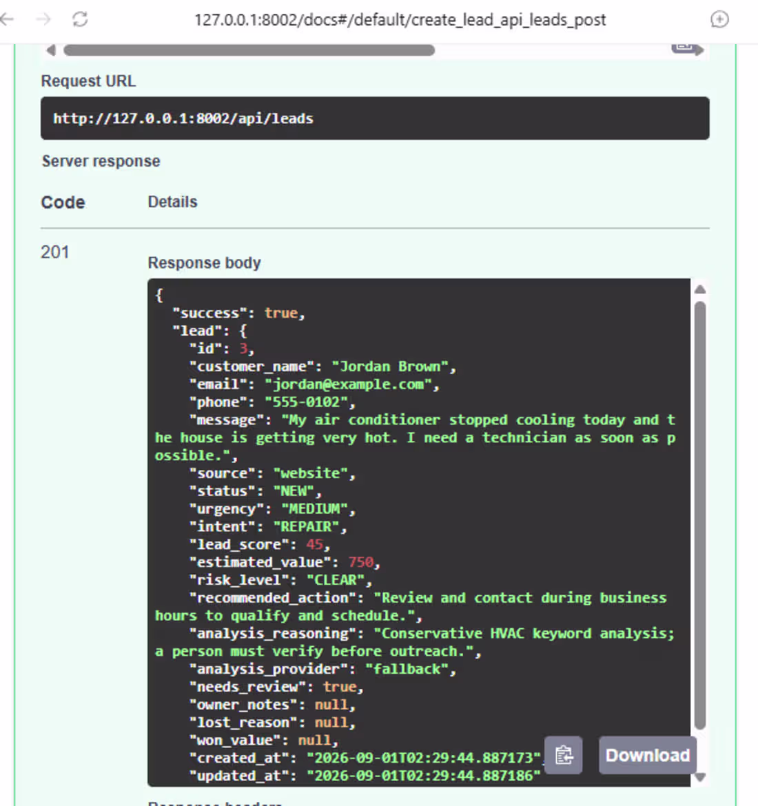 Cover image for Backend API developed for LeadRescue