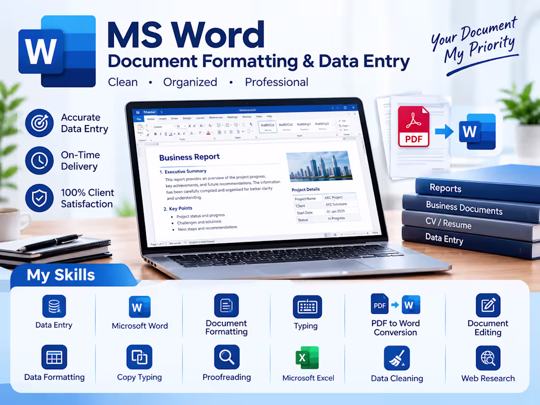 Cover image for Professional MS Word Formatting & Data Entry