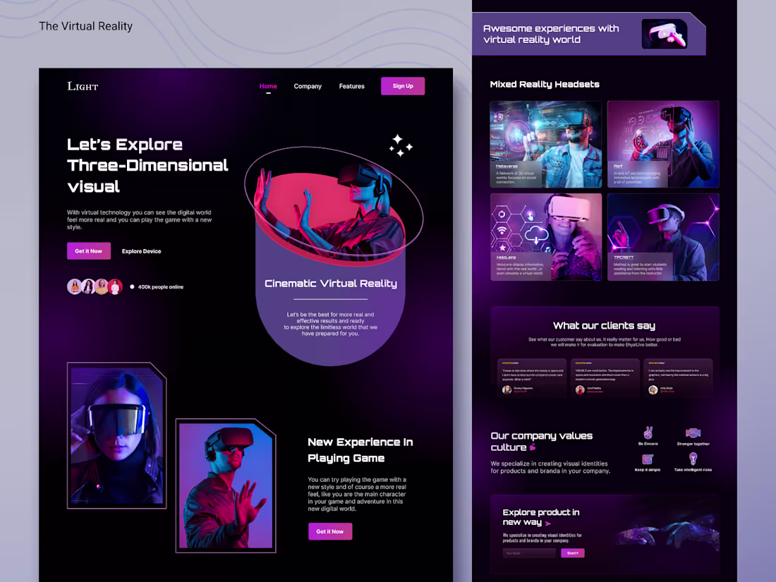 Cover image for Dark themed Website Design AR VR Landing page gaming