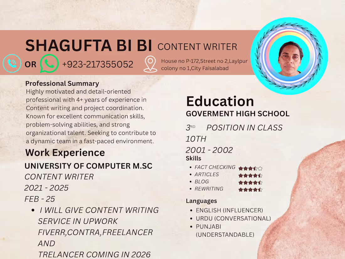 Cover image for MY CONTENT WRITING CV.