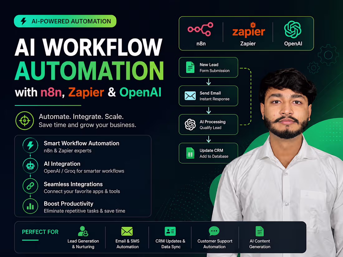 Cover image for AI Workflow Automation with n8n, Zapier & OpenAI