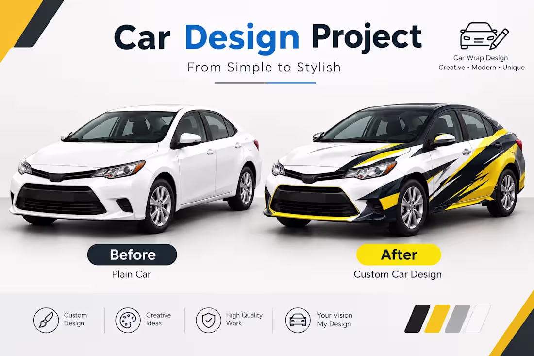 Cover image for Custom car wrap design. Before and After.