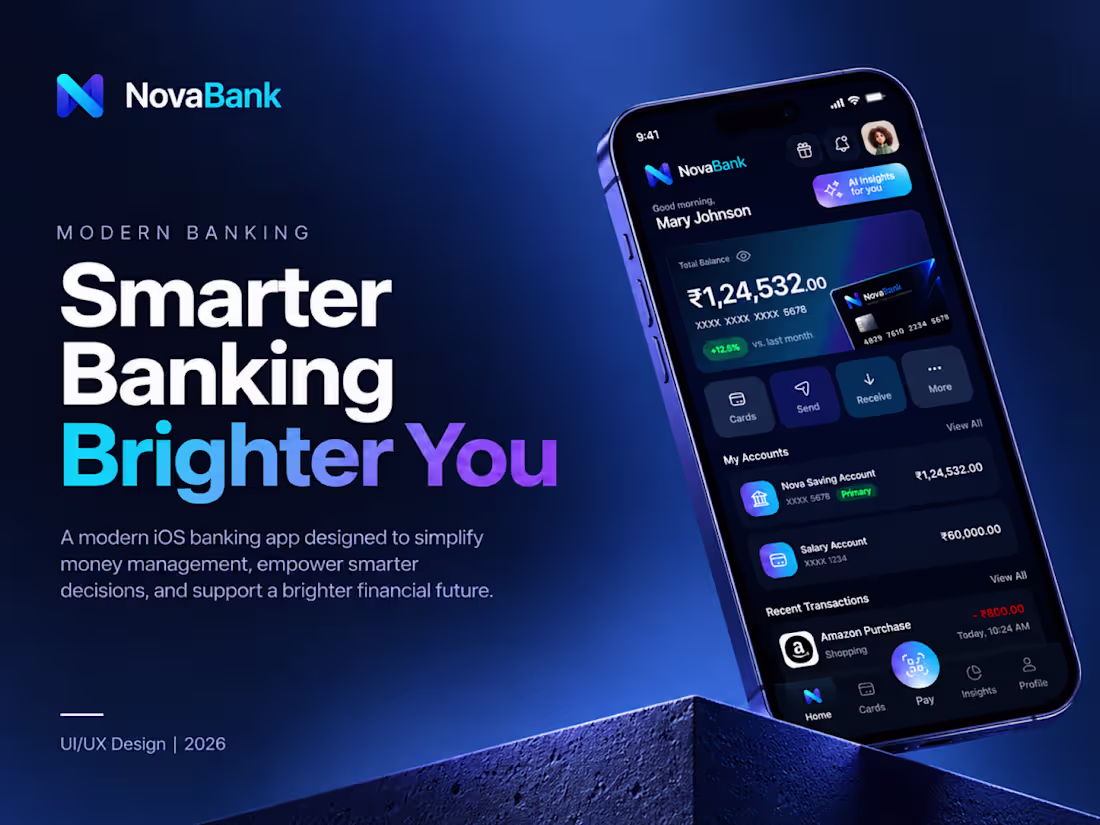 Cover image for NovaBank - Fintech Mobile Banking App UI/UX Design