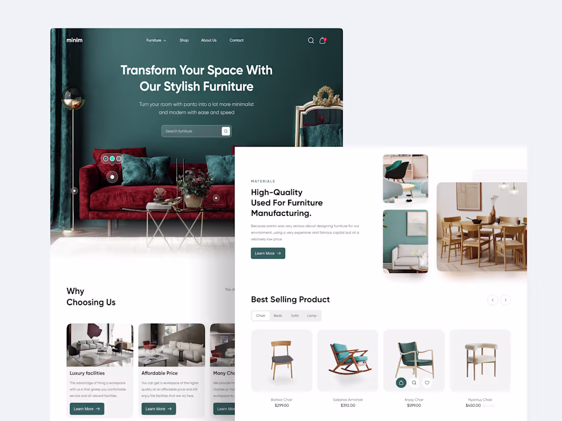 Cover image for Minim - Modern Furniture Landing Page Design